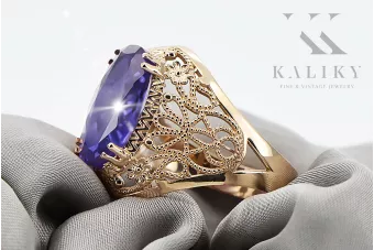 Alksandritas 14k geltono aukso Žiedas Vintažiniai papuošalai vrc074y